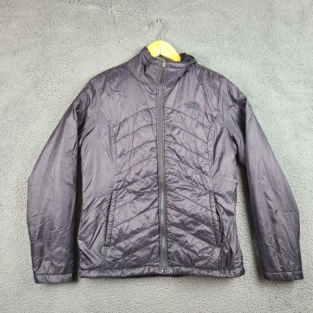 The North Face Womens Black Quilted Sherpa Lined Puffer Jacket Full Zip Medium